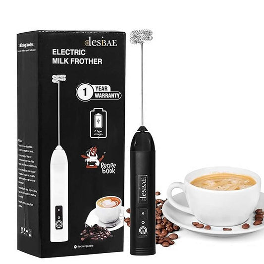 LX INDIA Electric Milk Frother Desi BAE Frother Electric with Double Whisk | C Type Rechargeable