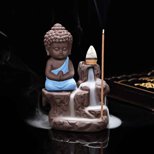 LX INDIA Buddha Monk eCraftIndia Meditating Monk Buddha Smoke MSBIH101_BLU (PACK OF 2)