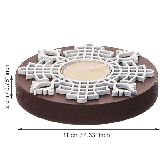 LX INDIA Tealight candle holders eCraftIndia Wooden Block Print Tea Light Candle Holders for diwali set of 2