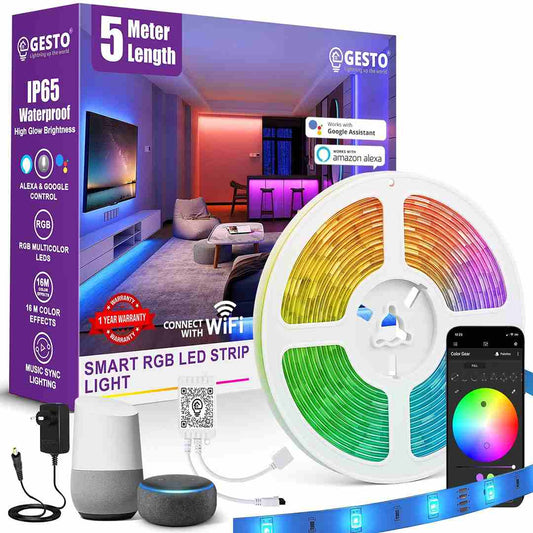 LX INDIA Led Light Gesto 5 Meter Smart RGB LED Strip Light With Adaptor | 300 LED Strip with App Control,Alexa & Google Assistant