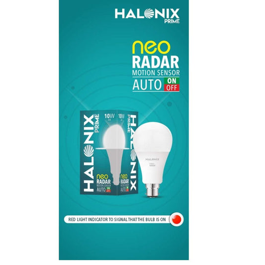 LX INDIA Motion Sensor Lights Halonix Neo Radar Base B22 10-watt Motion Sensor Auto on-Auto Off LED Bulb (Pack of 3, White)