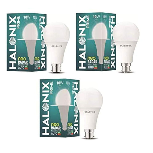 LX INDIA Motion Sensor Lights Halonix Neo Radar Base B22 10-watt Motion Sensor Auto on-Auto Off LED Bulb (Pack of 3, White)