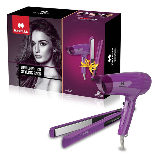 LX INDIA Hair Dryer and Hair Straightener Combo Havells HC4025 Limited Edition Styling Pack Combo (1200 W Dryer + Straightener (Purple)