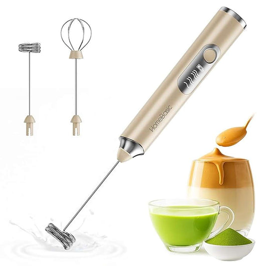 LX INDIA Electric Milk Frother HOMEBASIC 3-Speed Electric Milk Frother, Handheld Foam Maker with USB‑C Rechargeable (Beige)