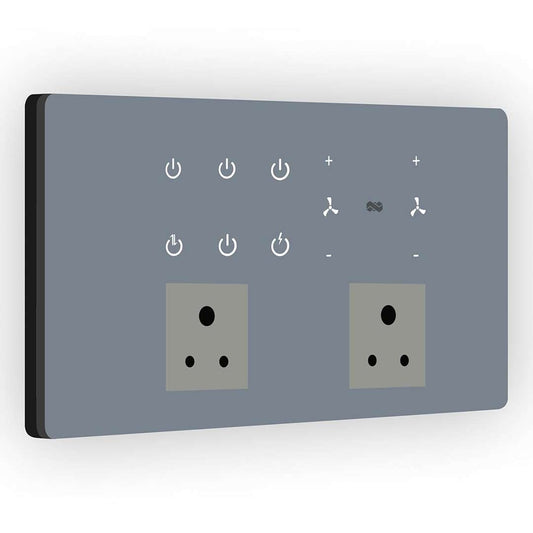 LX INDIA Wifi switch board IOTICS Smart Wifi Switch Board: 6 x Switch, 2 Fan & 2 Smart Plug Module. Touch Control, Remote, App Control. Voice Control with Alexa & Assistant. Smart Touch Switch Board For Home Automation (Grey)