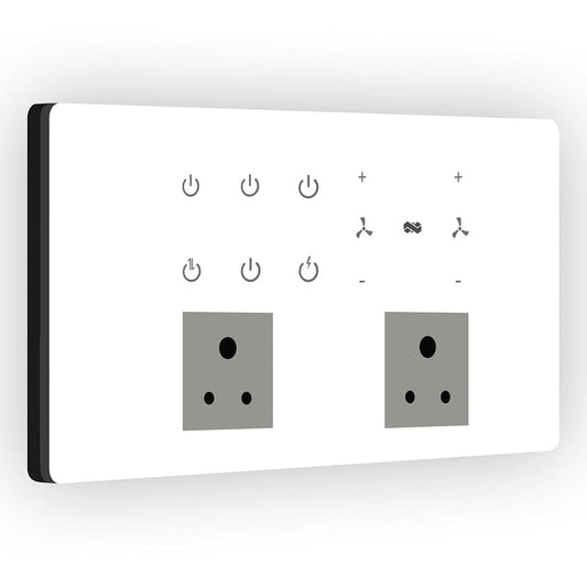 LX INDIA Wifi switch board IOTICS Smart Wifi Switch Board: 6 x Switch, 2 Fan & 2 Smart Plug Module. Touch Control, Remote, App Control. Voice Control with Alexa & Assistant. Smart Touch Switch Board For Home Automation (White)