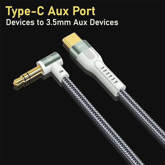 LX INDIA AUX Cables pTron Type-C to 3.5mm Aux Cable, 1.5m Nylon Braided, 90 Degree Gold-plated Connector(Grey) pack of 2