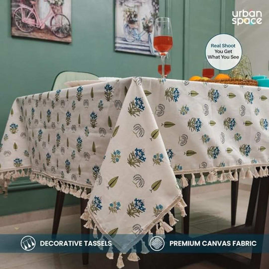 LX INDIA Table Cloth Urban Space 100% Cotton Dining Table Cover 48 X 72 (Calico Blue)