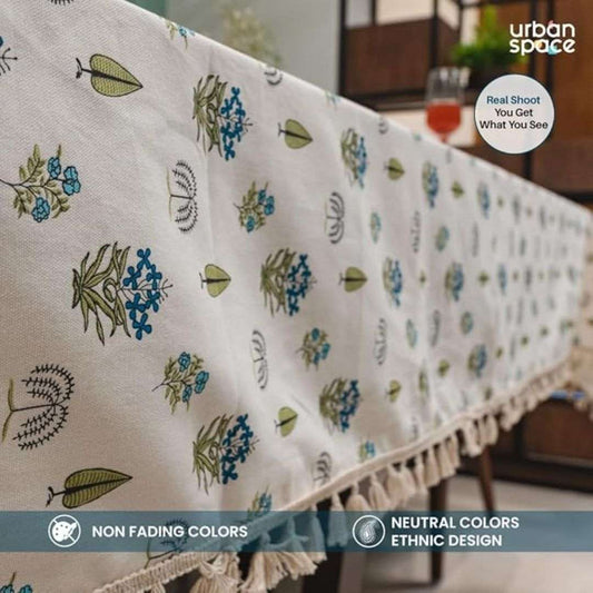 LX INDIA Table Cloth Urban Space 100% Cotton Dining Table Cover 48 X 72 (Calico Blue)