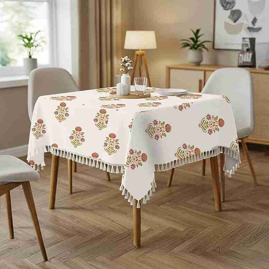 LX INDIA Table Cloth Urban Space 100% Cotton Table Cover for Square Dining Table (Liberty Maroon)