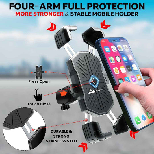 LX INDIA Mobile Holder WeCool B4 360° Rotational Stable Mobile Holder for Bikes with 4 Arm Strong Protection (Black)
