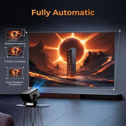 LX INDIA Projector WZATCO Yuva Vibe, Smart Home Projector 4k Ultra HD, Native 1080P Fully Automatic, HDMI ARC, WiFi 6 & BT, Screen Mirroring, Portable Room Cinema, Black