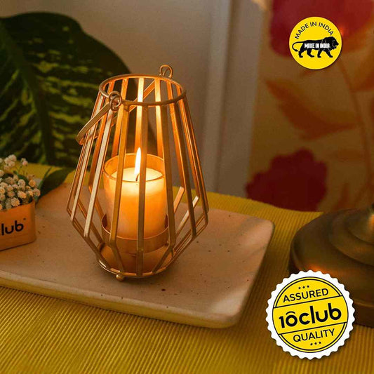 LX INDIA CANDLE HOLDER 10Club Conical Wire Lantern | Festive Gold Candle Holder
