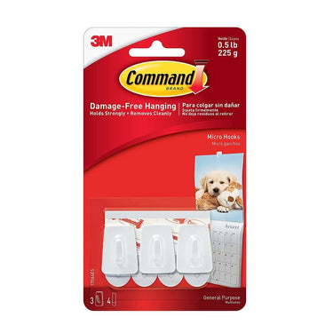 3M Command Micro Hooks with Command Adhesive White Strips