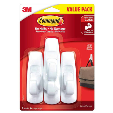 3M Command Plastic Wall Hooks (Pack 4 Hooks)