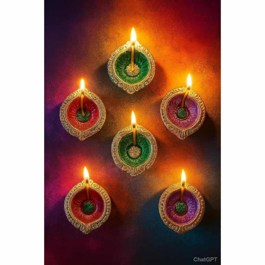 LX INDIA Diwali Diyas 6 Designer Diya for Diwali and Festivals Decorative Diyas for Diwali Decoration Items Set of 6 (2 Green 2 Red 2 Purple)