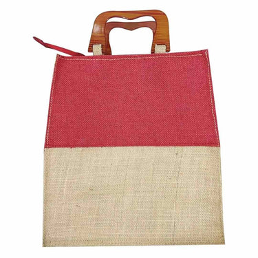 A A Bags Jute Biodegradable with Wood Handle Lunch Bag