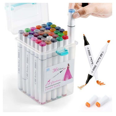 ABOUT SPACE 36 Colours Dual Tip White Art Markers with Sturdy Carrying Case