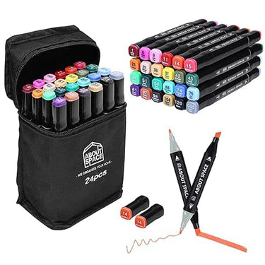 ABOUT SPACE Dual Tip Art Markers 24 Colours With Carrying Case