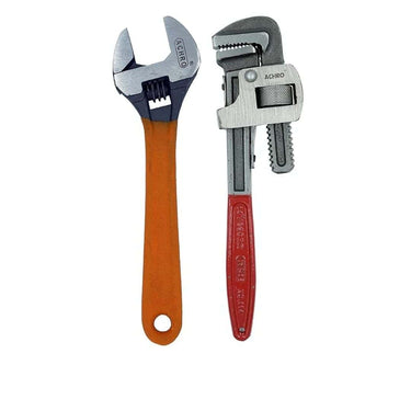 ACHRO 14 Inch Pipe Wrench and 12 Inch Adjustable Wrench (Large)