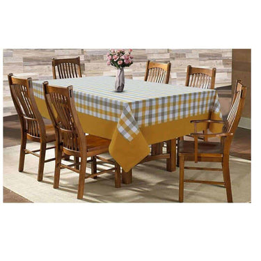 AIRWILL Cotton Checkered Pattern 6 Seater Table Cloth (Yellow)