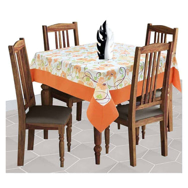 AIRWILL Cotton Floral Pattern 4 Seater Table Cloth (Orange)