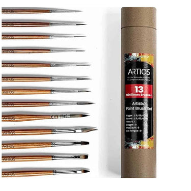 ARTIOS Fine Detailing Thin Miniature Brush (Set of 13 pcs) with Brush Holder