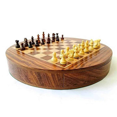 Acecrafts Handmade Round Chess Board Set of Indian Rosewood (11 inches)