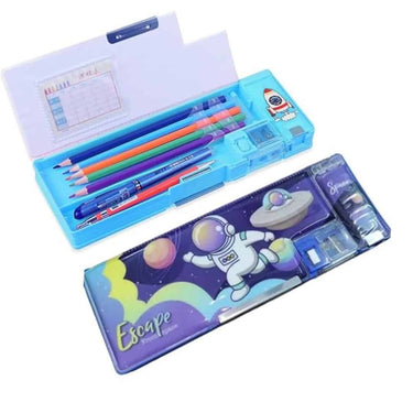 Amitasha Pop Up Dual Side Multifunction Pencil Case for Kids Cartoon Space Theme