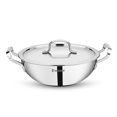 BERGNER Tripro TriPly Stainless Steel 24cm Deep Kadai with Lid