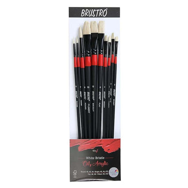 BRUSTRO Artists  White Bristle Set of 10 Brushes for Oil and Acrylic.