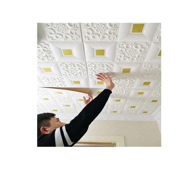 Barebeauty Foam 3D Ceiling Wallpaper 1Pc White Gold