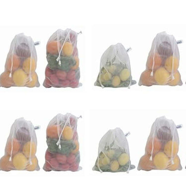 Beddify Set of 12 Reusable Fridge Storage Bags for Vegetables and Fruits Mesh Net Fabric