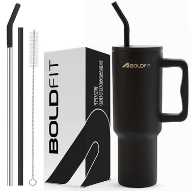 Boldfit Tumbler Bottle Water Bottle with Lid and Straw 1.2 Black