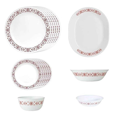 CORELLE Glass 21 Pc Round Dinner Set (Red Trellis)