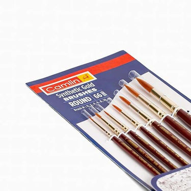 Camel Wood Paint Brush Series 66 Round Synthetic Gold Set of 7