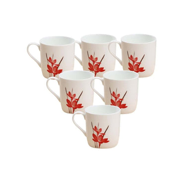 Clay Craft Fine Ceramic Red Flower Tea Cups Set of 6