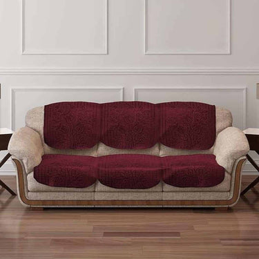 Cloth Fusion Italian Velvet Sofa Cover 5 seater Floral Sofa Cover  Maroon