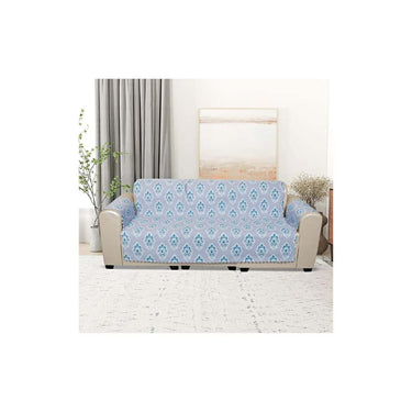 Columbia Blue KINGLY Velvet 1 Seater Quilted Digital Printed Sofa Cover