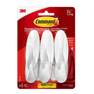 Command White Designer Hooks (6 Hooks)