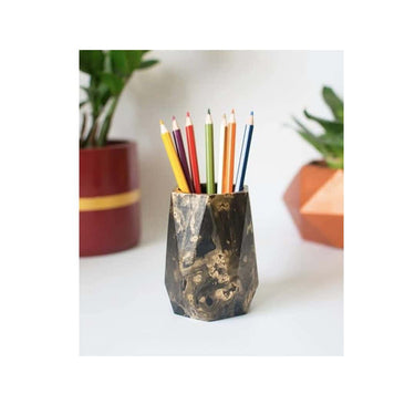 Dwell dapper Hexagonal Pencil and Pen Holder Black With Golden Texture