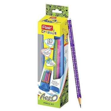 FLAIR Creative Series Aero Pencil Smart Kit (Set Of 10 Pencils 1Eraser and 1Sharpener)