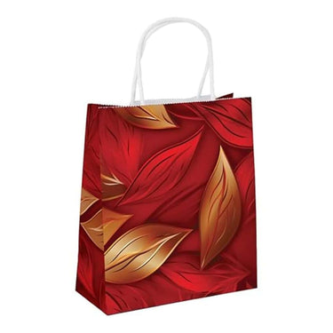 Festiko 10 Pcs Paper Gift Bags  (Red Gold Leaves)