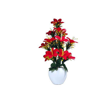 Flora Planet Plastic Artificial Plants With Vase Red