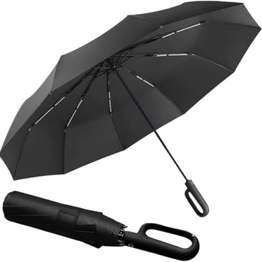 GaxQuly Folding Umbrella With Carabiner Handle Big Size (Black)