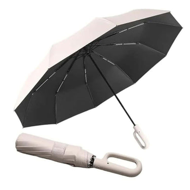 GaxQuly Folding Umbrella With Carabiner Handle Big Size (White)