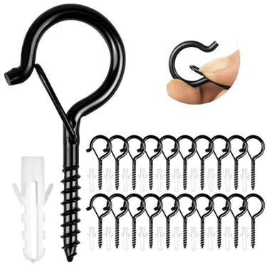 HASTHIP Plastic 20Pcs Screw Wall Hooks For Outdoor String Lights (Black)