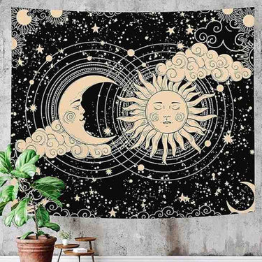 HASTHIP Sun and Moon Tapestry Aesthetic Sun Moon Tapestry Black  Wall Hanging