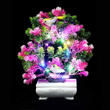 Handybee Artificial Bonsai Plant with LED Lights (Pink Green)