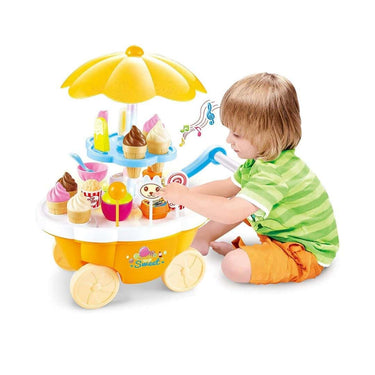 Hasper Tex Ice Cream Candy Cart Pretend Play Food Dessert Kitchen Set (Yellow)